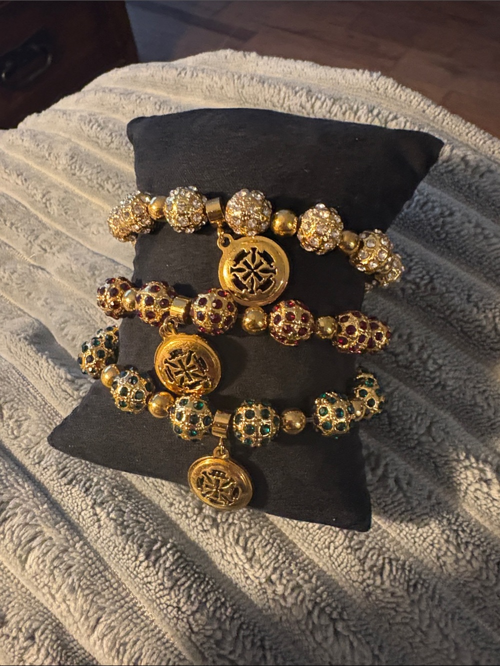 Rustic Cuff Gold-Tone Multi-Color Crystal Bead Charm Bracelet Set of Three